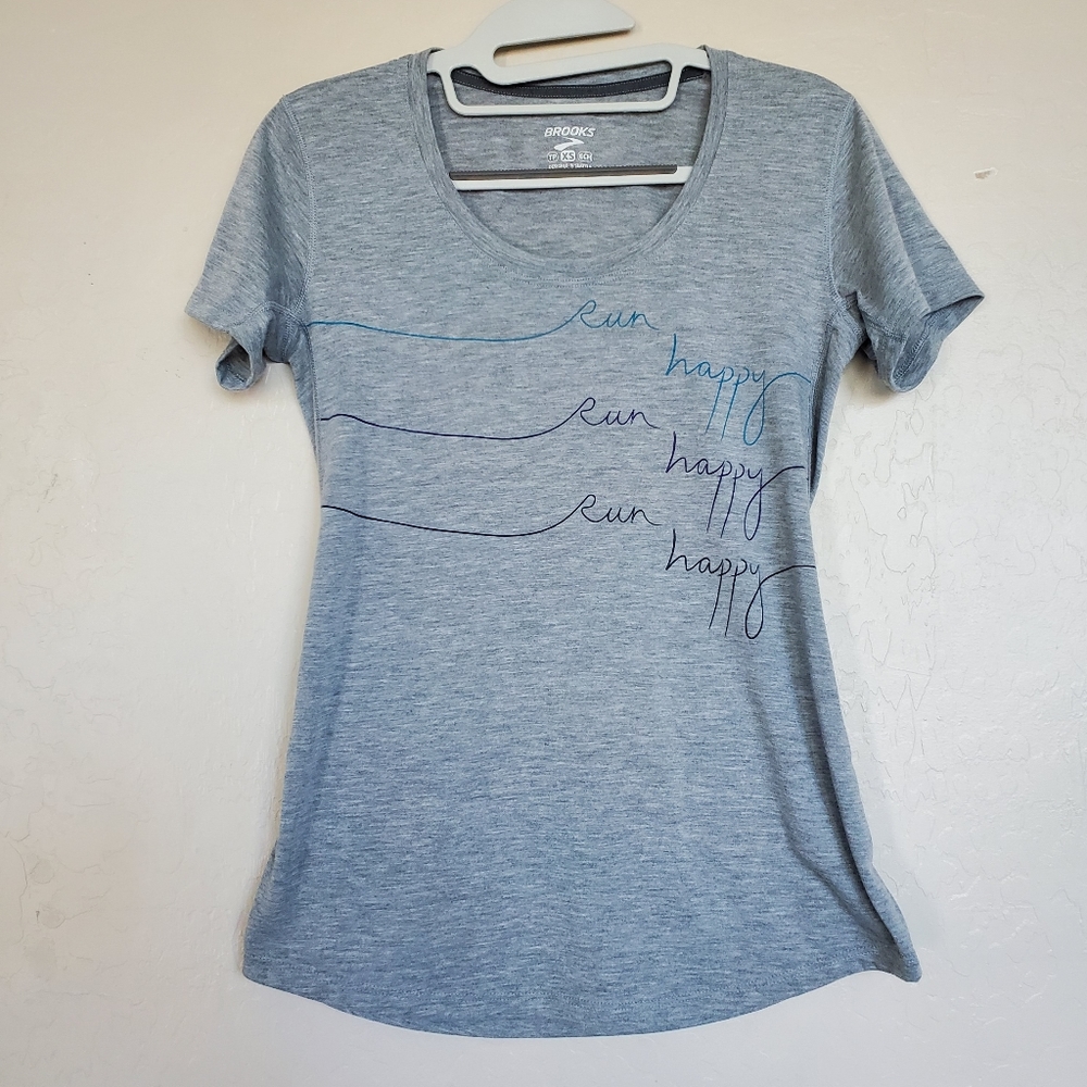Brooks Run Happy Short Sleeve Athletic Shirt Top Size X-Small